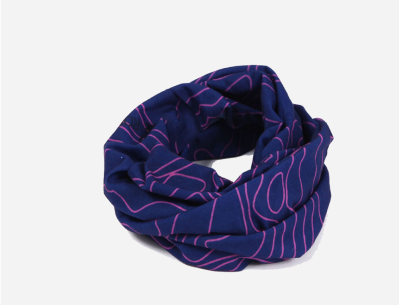Timeless Navy Blue Silk Infinity Scarf with Pink Line Pattern