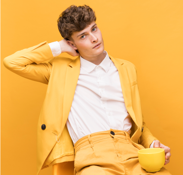 Men's Yellow Solid Cotton Blend Court