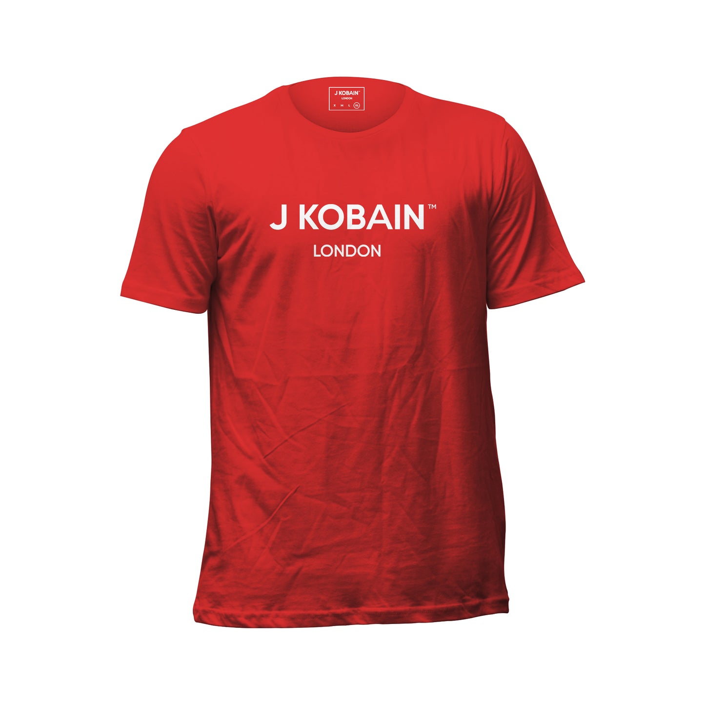 Front view of the Rustic Reverie T-Shirt in Crimson Red with crew neckline and wood block print