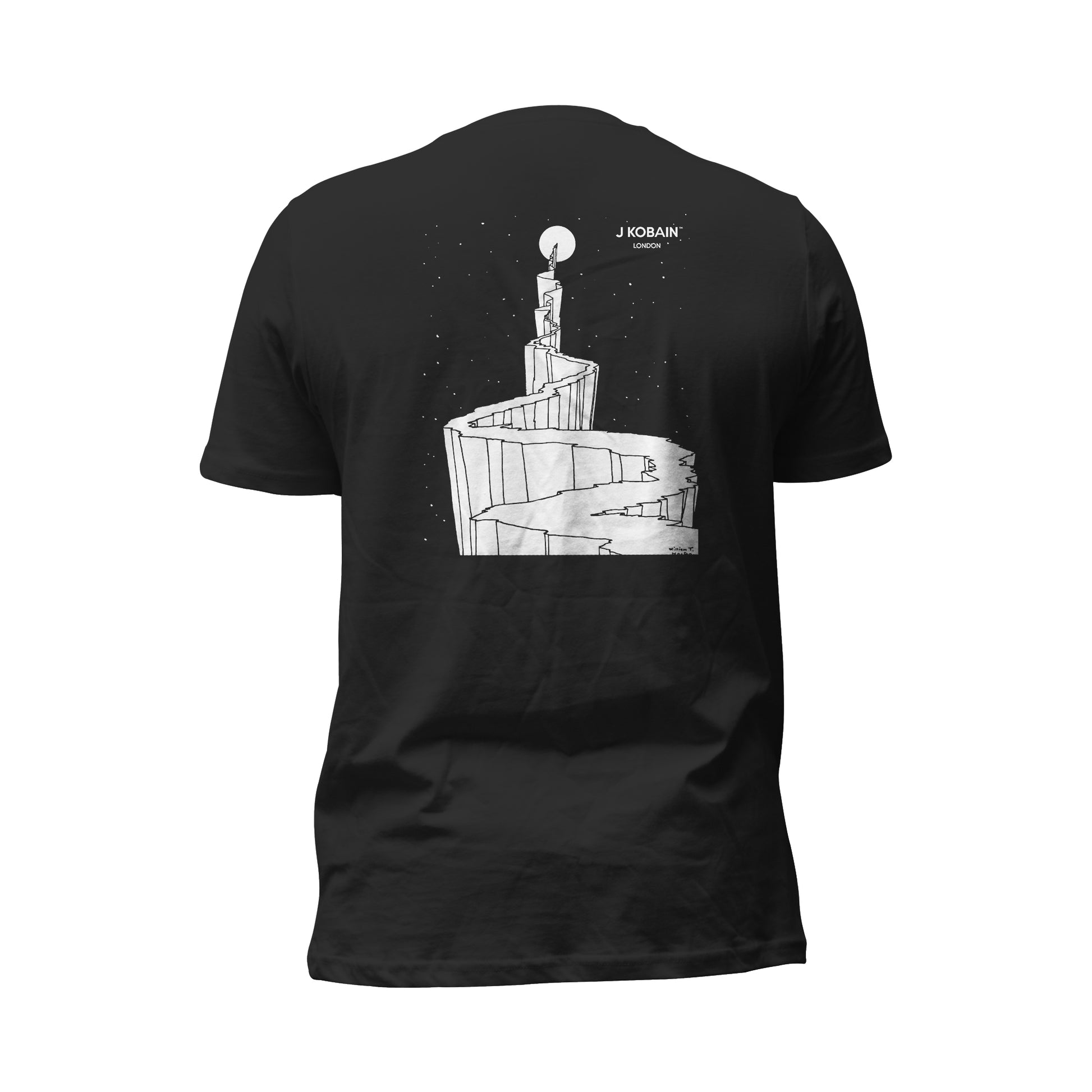 Ethereal Moon T-Shirt in Midnight Black, back view showcasing the moonlit shadows print.