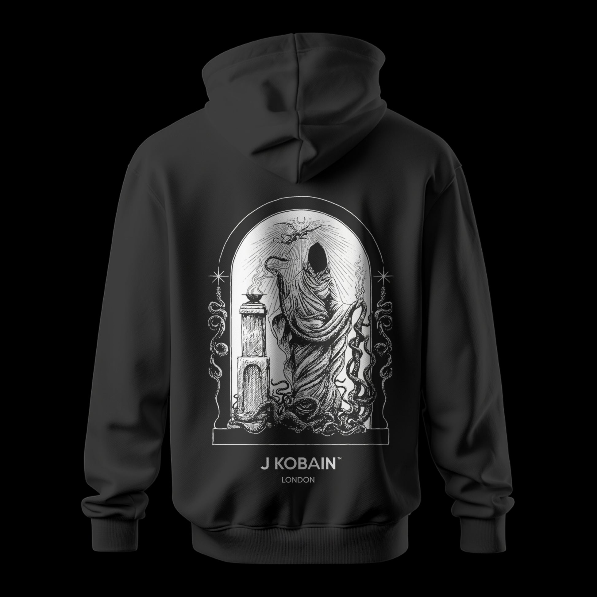 Back view of Demon's Edge Hoodie in black