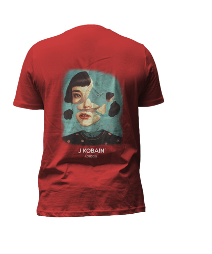 Hidden Glance T-Shirt in Vermilion, back view showcasing crew neckline and stripe binding