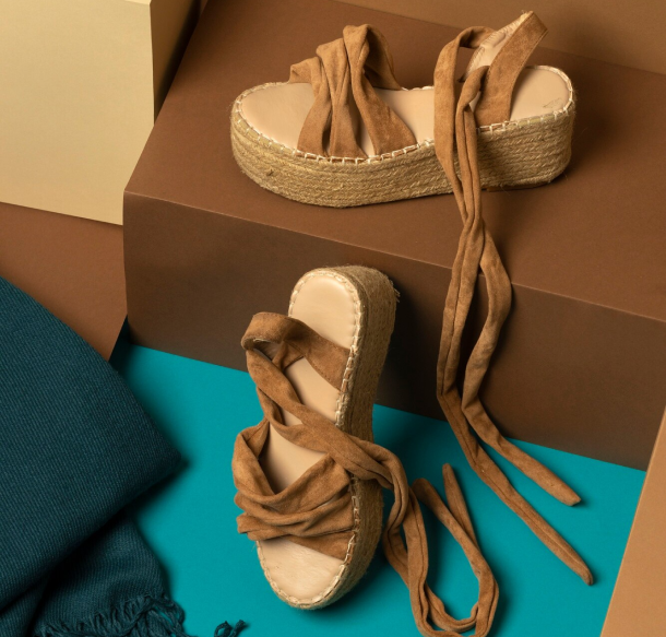 Sueded Women's Platform Espadrilles with Lace-Up Design