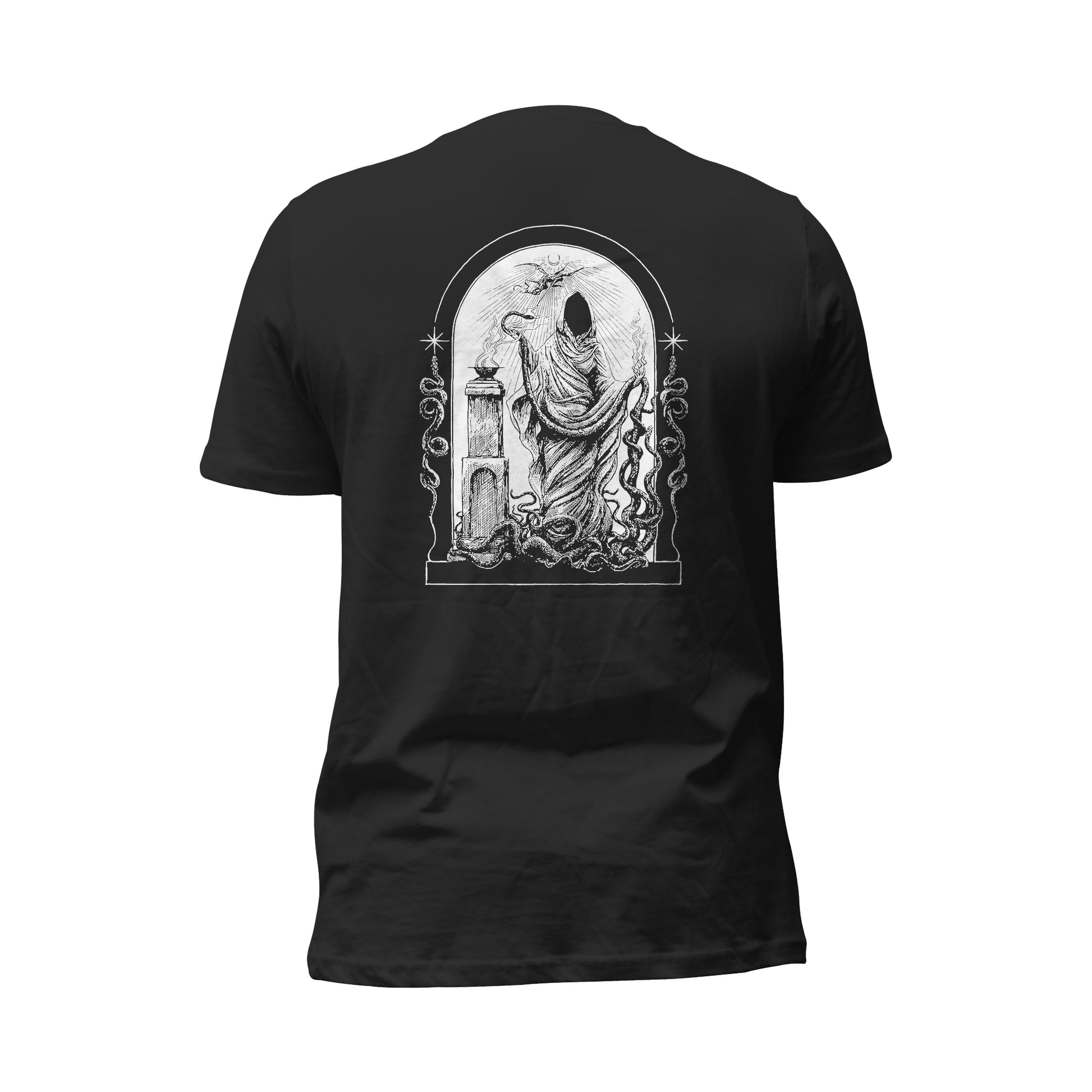 Shadow Blade T-Shirt in Midnight Shadow, back view showing the Demons Blade print.
