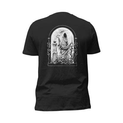 Shadow Blade T-Shirt in Midnight Shadow, back view showing the Demons Blade print.