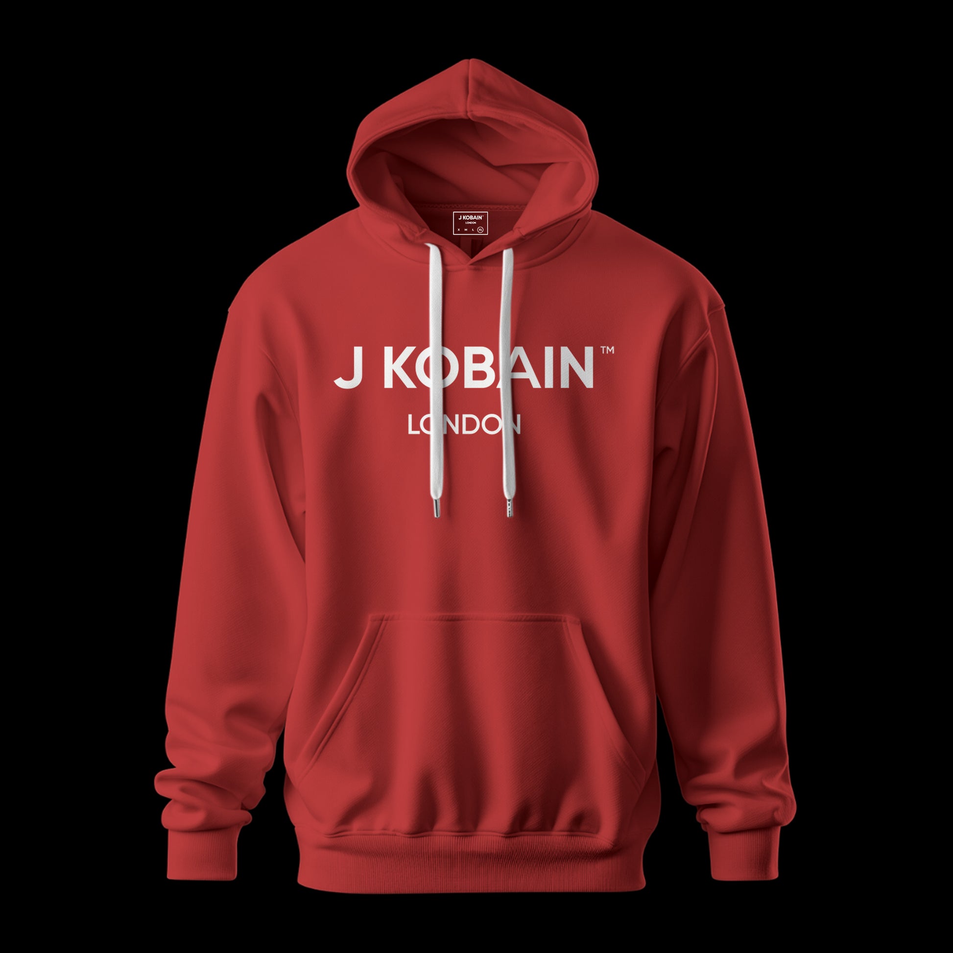 Front view of Draped Edge Hoodie in red 